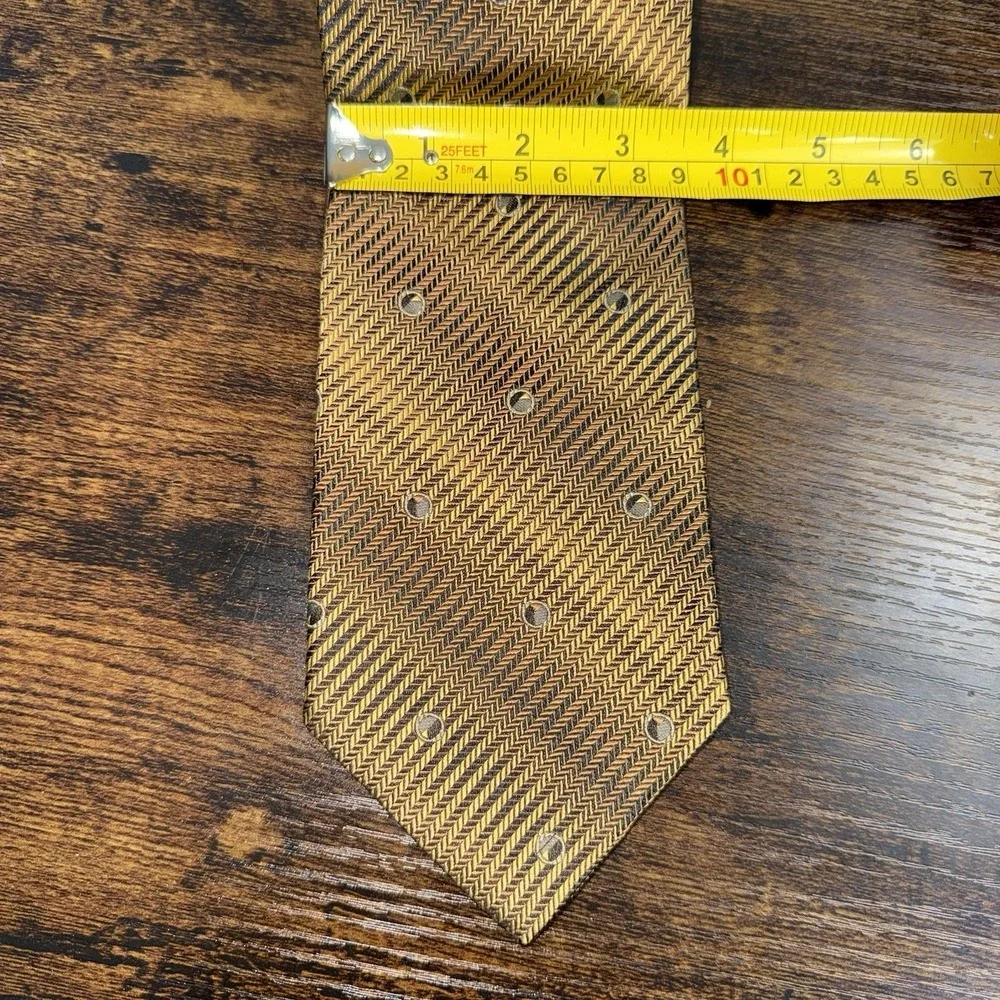 Mens Italian Silk Neck‎ Tie Gold Brown Black Herringbone Geometric